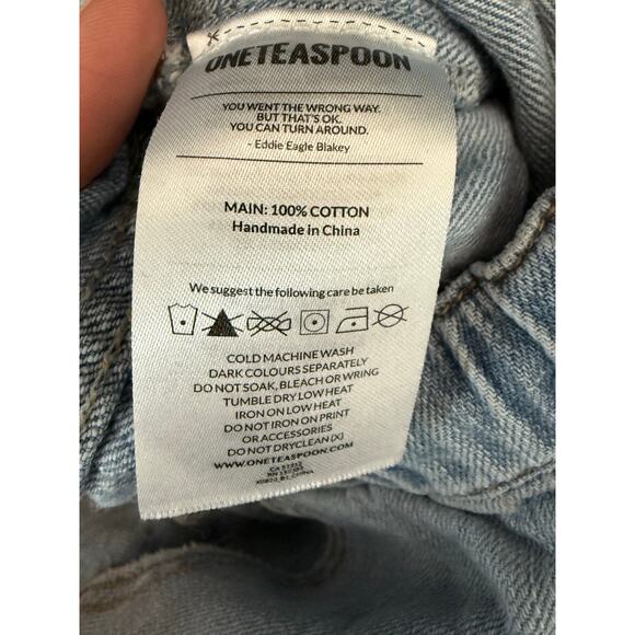 One Teaspoon Shabbies Jeans Womens XS Drawstring Boyfriend Distressed Light Wash - Picture 10 of 10